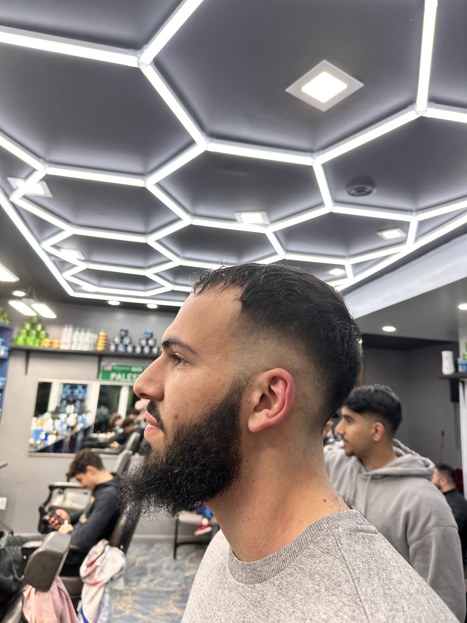 Skin fade with tight beard line at Habibi Cuts