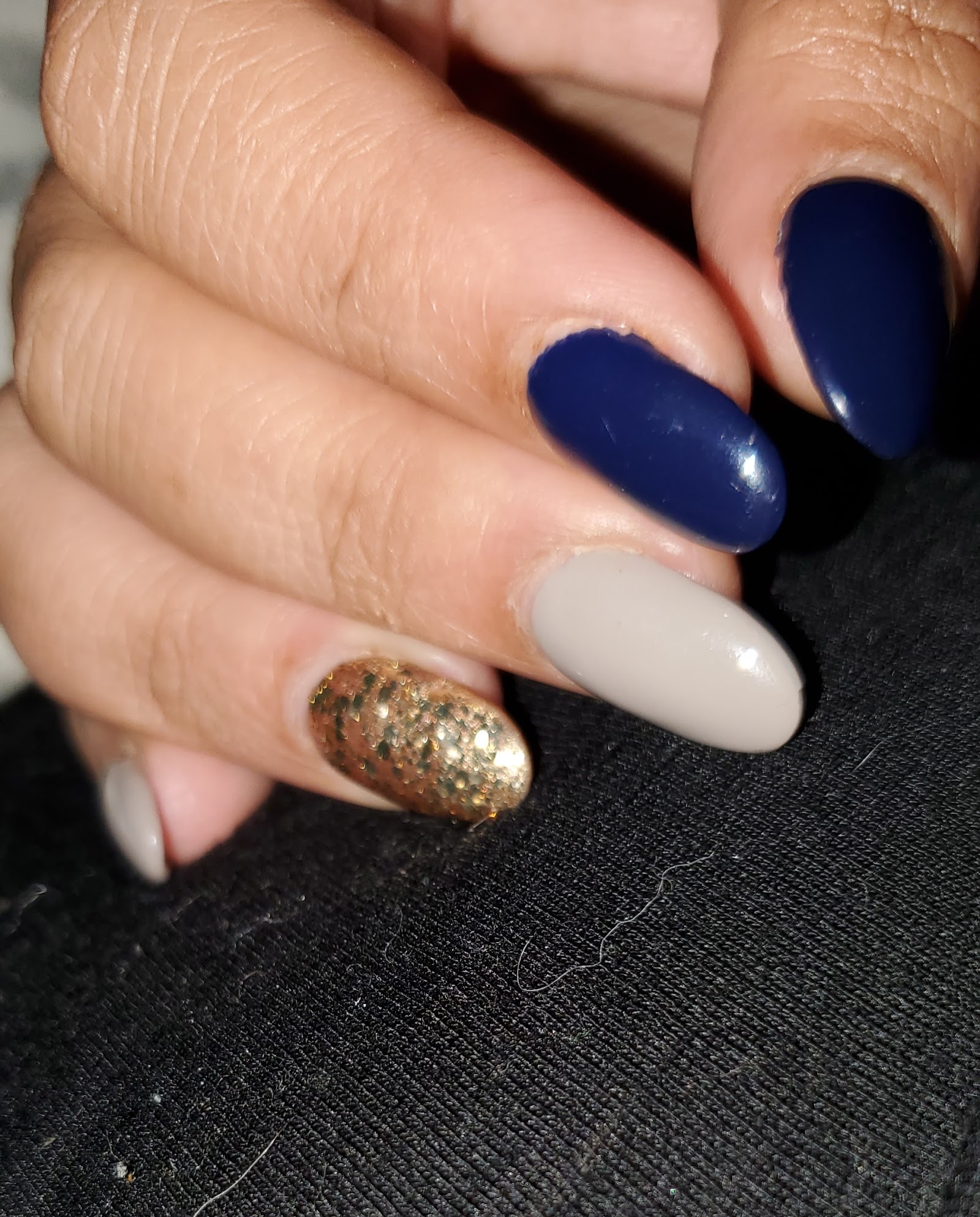 Navy + gold-glitter accent set — N's signature